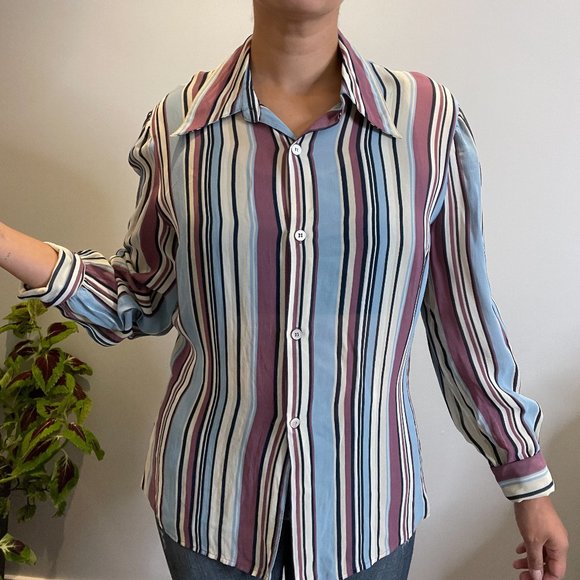 Vintage Blouse with Multicolour Striped  -8- - Picture 2 of 6